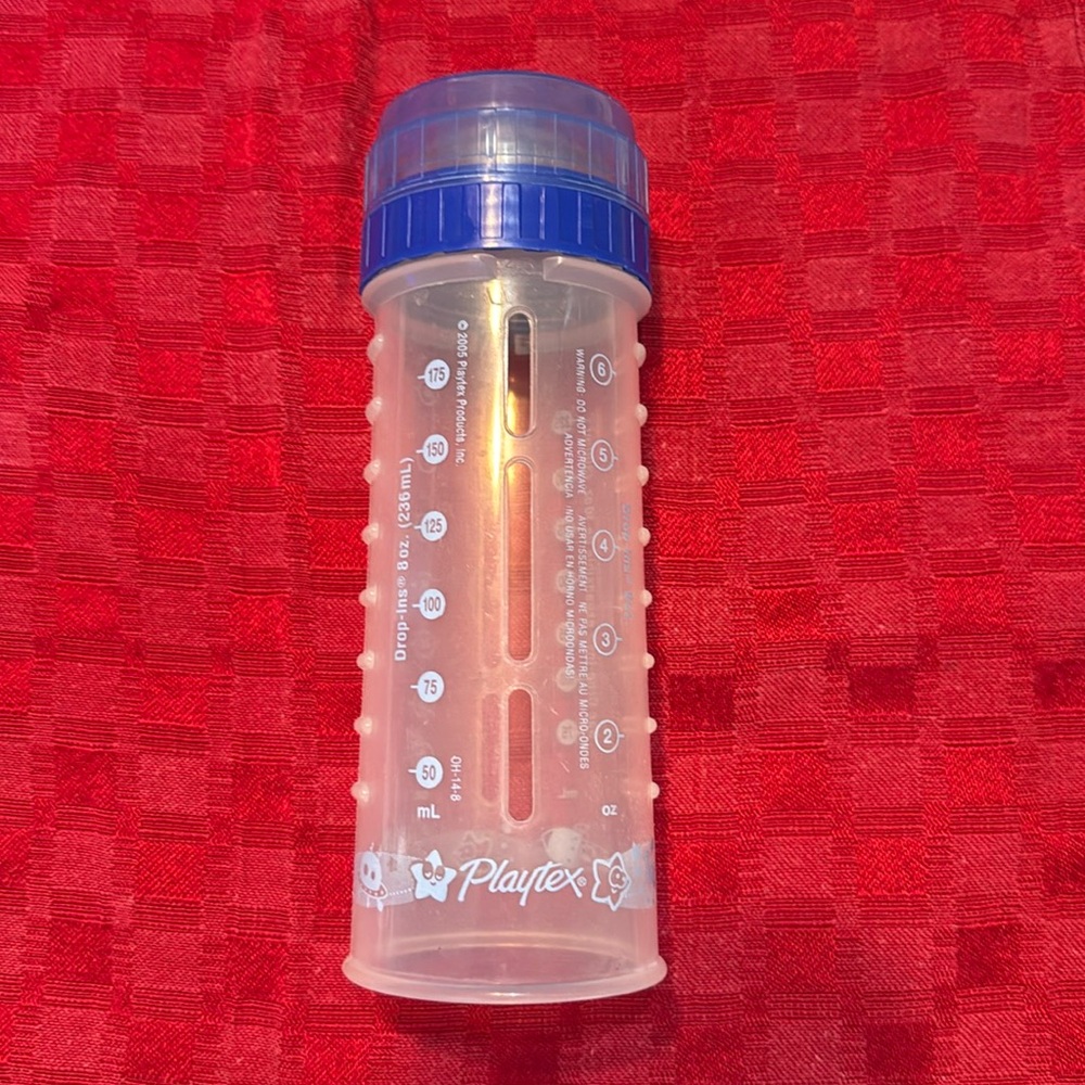 Blue Playtex drop-in baby bottle